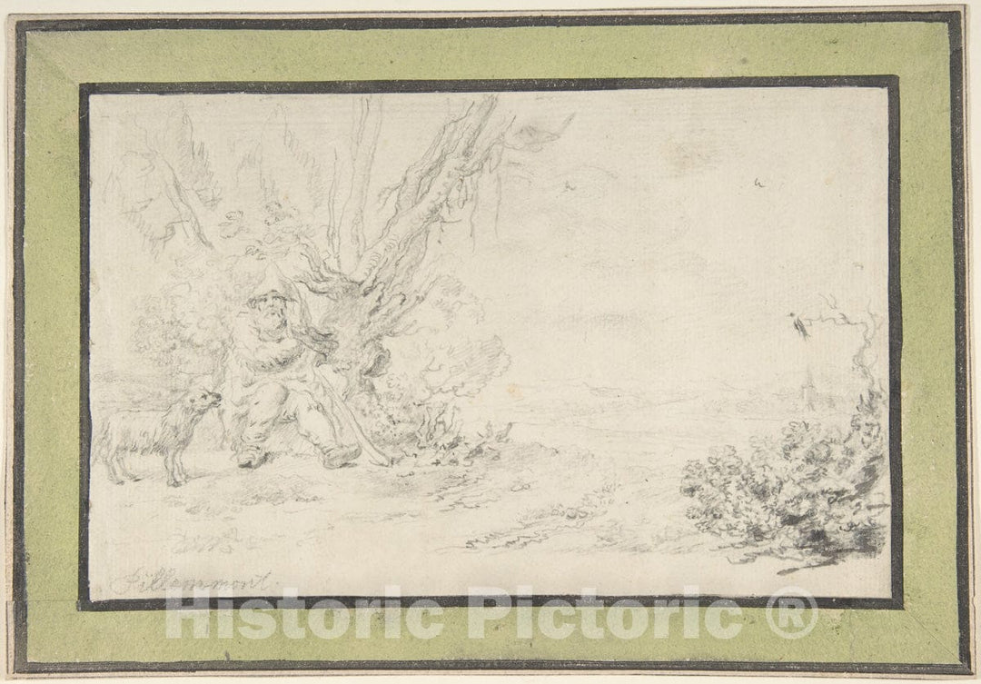 Art Print : Jean Pillement - Landscape with Seated Shepherd and Dog : Vintage Wall Art