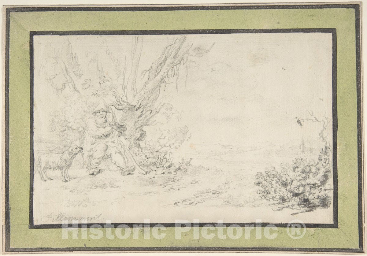 Art Print : Jean Pillement - Landscape with Seated Shepherd and Dog : Vintage Wall Art