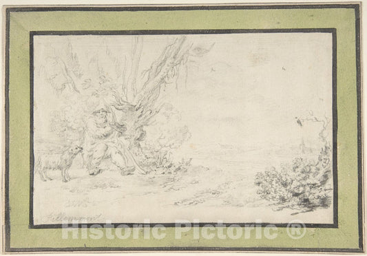 Art Print : Jean Pillement - Landscape with Seated Shepherd and Dog : Vintage Wall Art