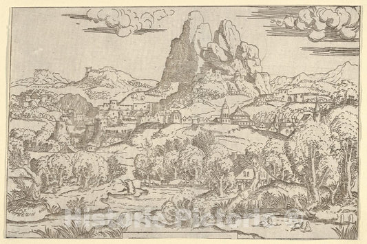 Art Print : Antonio Fantuzzi - Landscape from Venus Pushing Cupid Frame : Vintage Wall Art