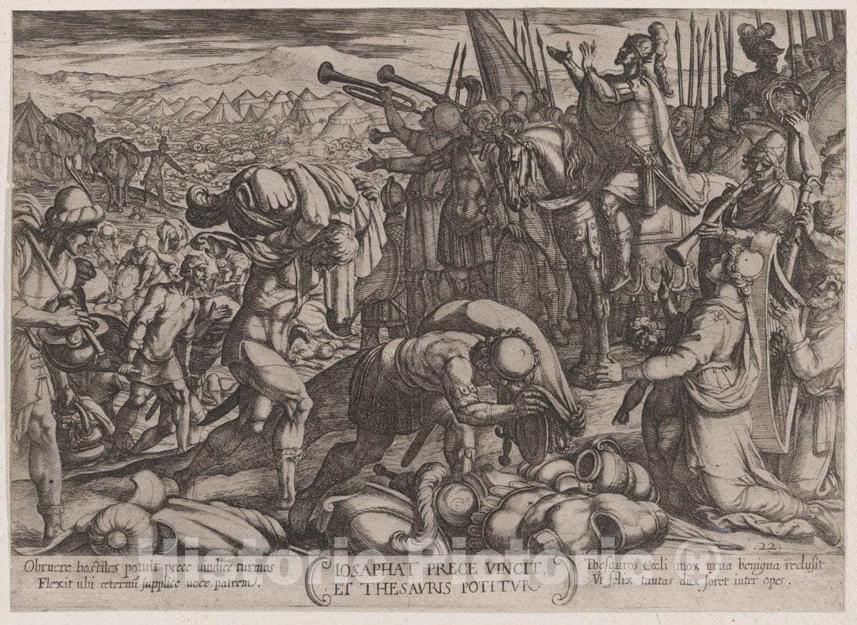Art Print : Antonio Tempesta - Plate 22: Josaphat Thanking God for His Victory, from 'The Battles of The Old Testament' : Vintage Wall Art