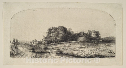 Art Print : Rembrandt (Rembrandt Van Rijn) - Landscape with a Hay Barn and a Flock of Sheep : Vintage Wall Art