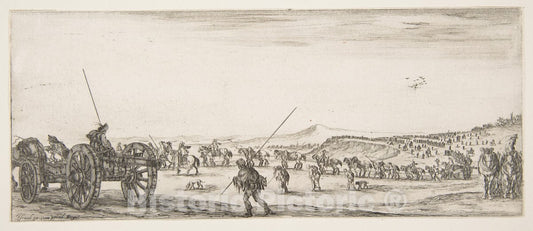 Art Print : A Procession of Horsemen and Cannons in The Middle Ground Walking to The Left - Artist: Stefano Della Bella - Created: c1641 : Vintage Wall Art