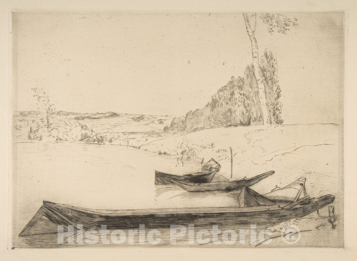 Art Print : Félix Bracquemond - Bachots au bords de la Seine : Vintage Wall Art