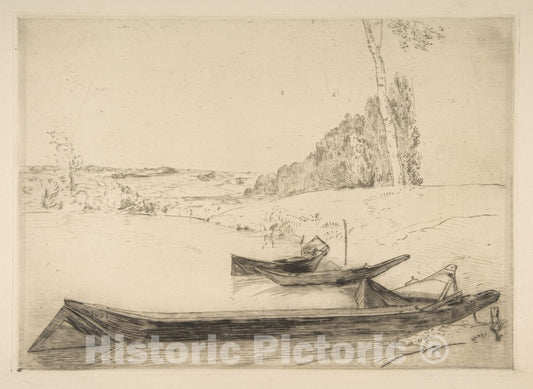 Art Print : Félix Bracquemond - Bachots au bords de la Seine : Vintage Wall Art