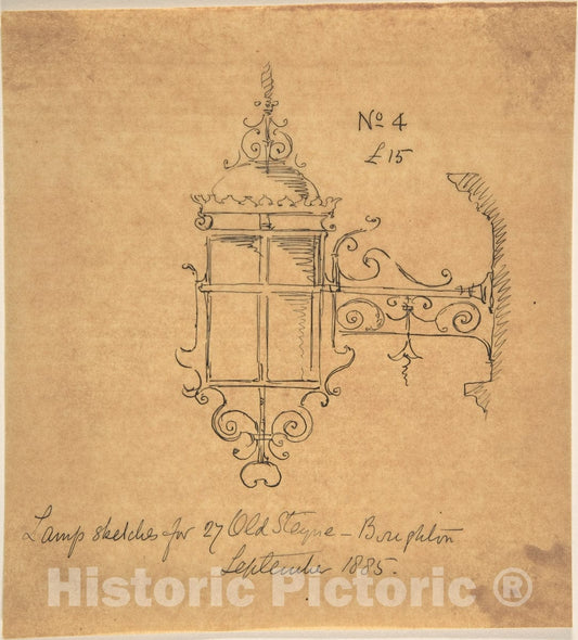 Art Print : Richardson Ellson & Co. - Lamp Design for 27 Old Steyne, Brighton : Vintage Wall Art