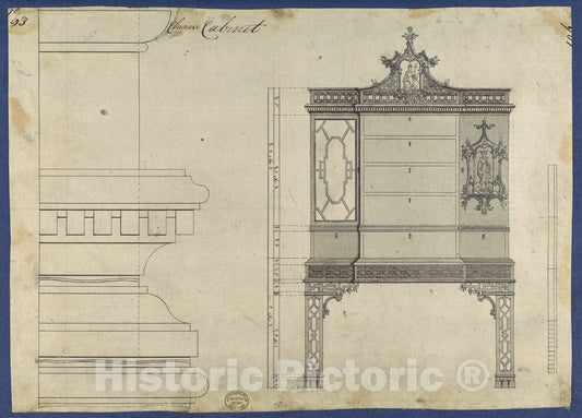Art Print : Thomas Chippendale - Chinese Cabinet, from Chippendale Drawings, Vol. II : Vintage Wall Art