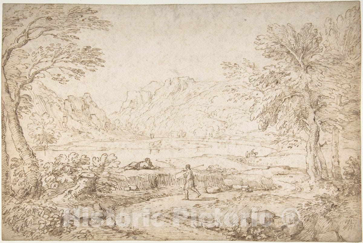 Art Print : Giovanni Battista Busiri - River Landscape Near Narni : Vintage Wall Art