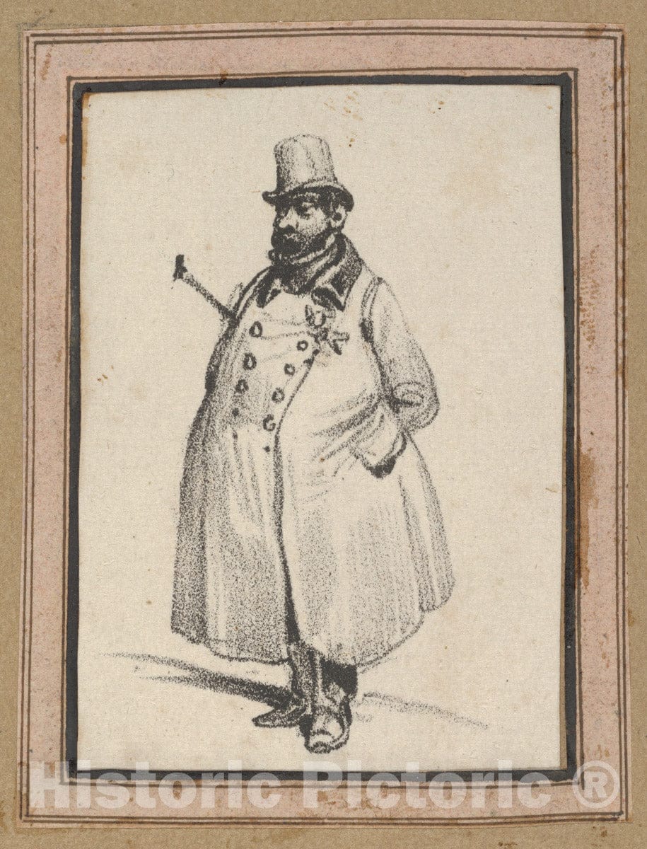 Art Print : Victor Adam - Man Wearing a Coat and a hat with a Cane Under his arm : Vintage Wall Art