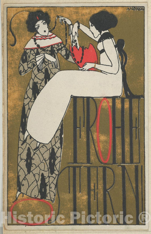 Art Print : Arnold Nechansky - Happy Easter! (Frohe Ostern!) 1 : Vintage Wall Art