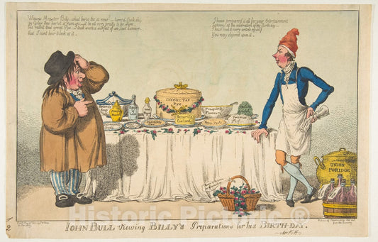 Art Print : Charles Williams - John Bull Viewing Billy's Preparations for his Birth-Day : Vintage Wall Art