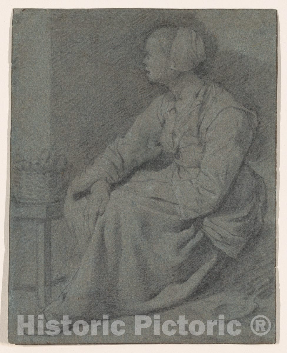 Art Print : Cornelis Bega - A Woman Seated Near a Basket on a Stool : Vintage Wall Art