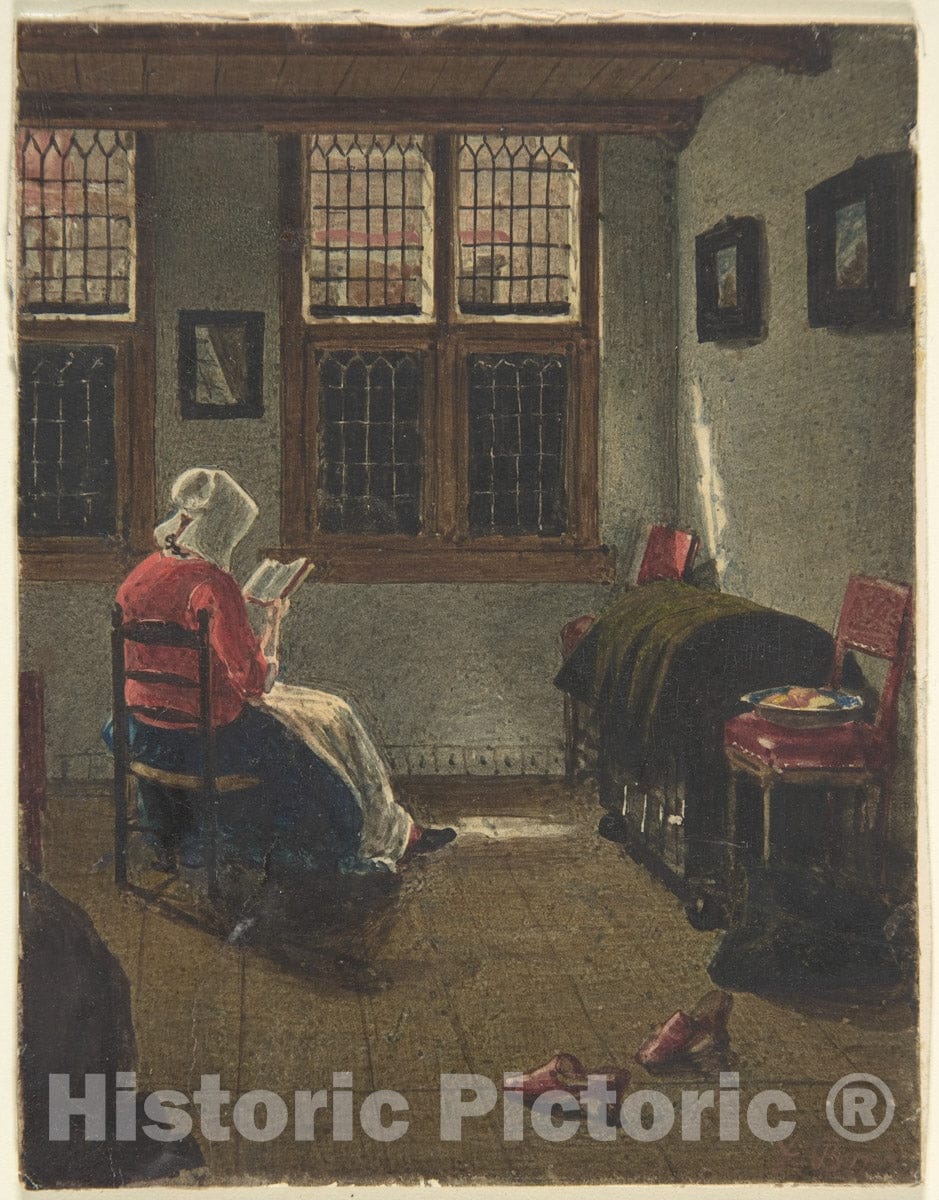 Art Print : François Bonvin - A Woman Reading, After Pieter Janssens Elinga : Vintage Wall Art