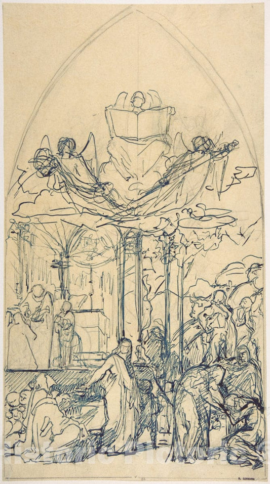 Art Print : Henri Lehmann - Composition Study with Figures Distributing Bread : Vintage Wall Art
