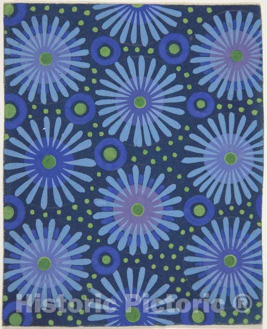 Art Print : Paul Poiret - Fabric Design with Flowers, Circles, and Dots : Vintage Wall Art