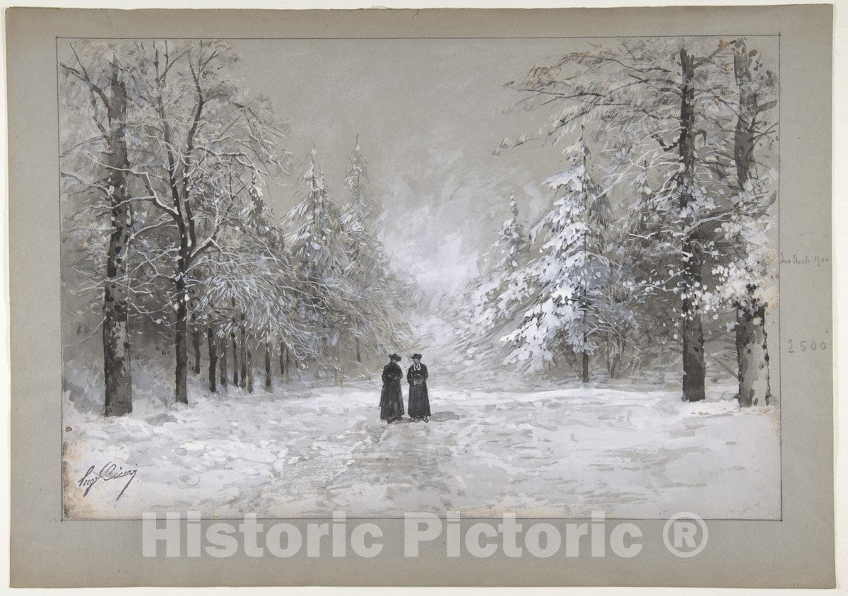 Art Print : Eugène Cicéri - Winter Scene with Two Men : Vintage Wall Art