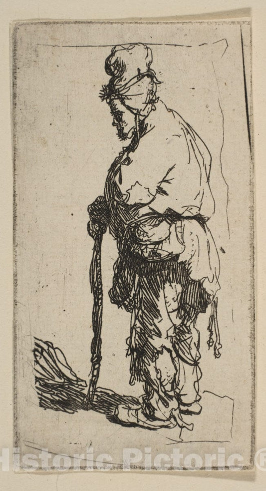 Art Print : Rembrandt (Rembrandt Van Rijn) - Beggar Leaning on a Stick, Facing Left : Vintage Wall Art