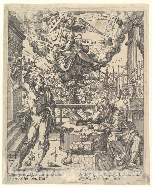 Art Print : Christoph Murer - an Allegory of a Rich Man and a Poor Man (Der Lustige Arme und der Traurige Reiche) : Vintage Wall Art