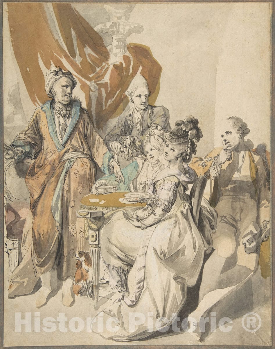 Art Print : Johann Eleazar Zeissig, Called Schenau - Two Women and Three Men Playing Cards : Vintage Wall Art