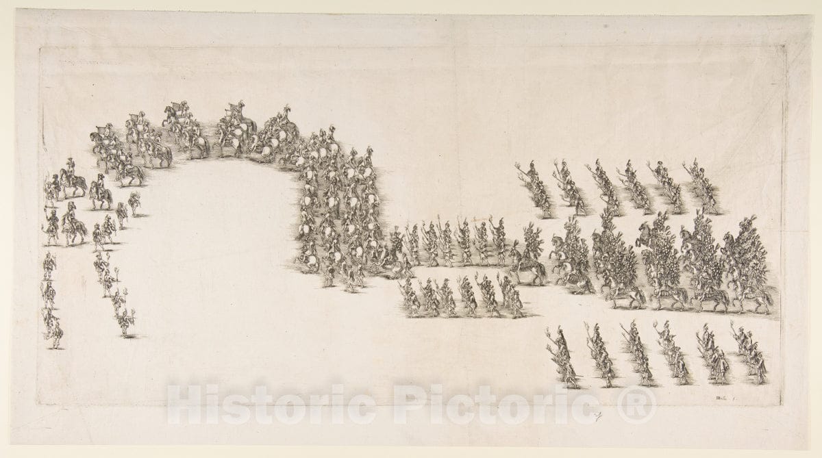 Art Print : Etched by Stefano Della Bella - Torchlight Procession at The Modena Carrousel : Vintage Wall Art