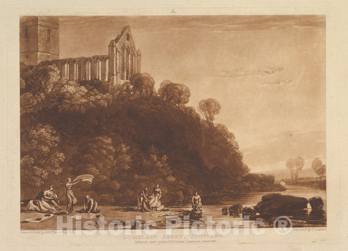 Art Print : Designed and Etched by Joseph Mallord William Turner - Dumblain Abbey, Scotland (Liber Studiorum, Part XI, Plate 56) : Vintage Wall Art