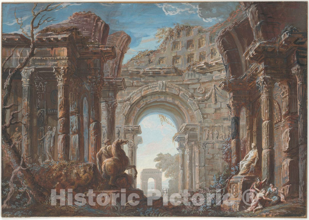 Art Print : Jean Nicolas Servandoni - Architectural Capriccio with a Monumental Arch : Vintage Wall Art