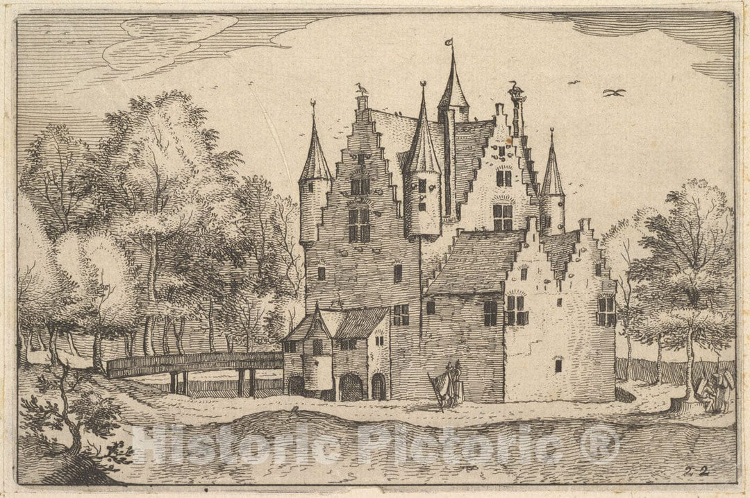 Art Print : Claes Jansz. Visscher - A Castle from Regiunculae et Villae Aliquot Ducatus Brabantiae 2 : Vintage Wall Art