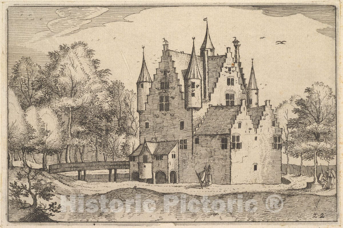 Art Print : Claes Jansz. Visscher - A Castle from Regiunculae et Villae Aliquot Ducatus Brabantiae 2 : Vintage Wall Art