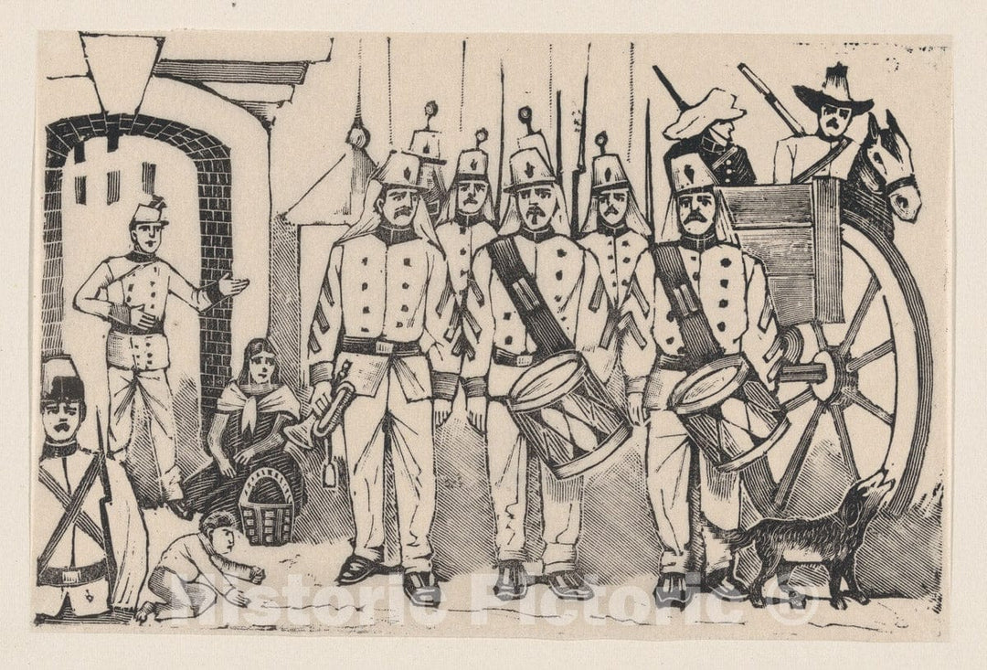 Art Print : José Guadalupe Posada - A Marching Band Standing in a Street, Illustration from 'La Gorra del cuartel' : Vintage Wall Art