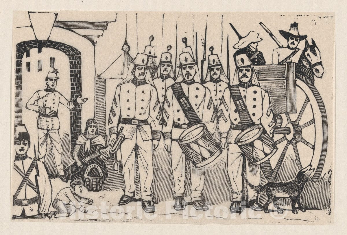 Art Print : José Guadalupe Posada - A Marching Band Standing in a Street, Illustration from 'La Gorra del cuartel' : Vintage Wall Art