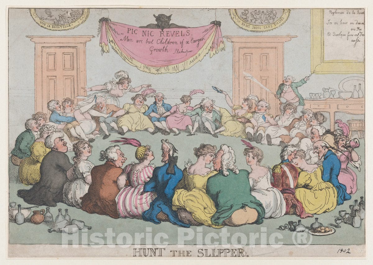 Art Print : Thomas Rowlandson - Hunt The Slippers : Vintage Wall Art