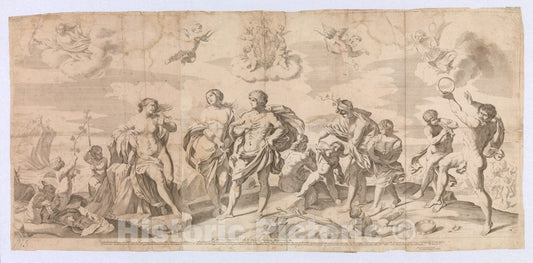 Art Print : Gian Battista Bolognini - Bacchus with his Companions discovering Ariadne on The Island of Naxos, After Reni : Vintage Wall Art