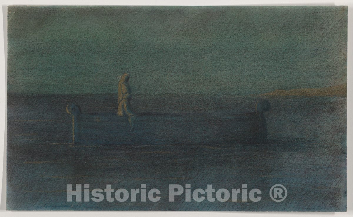 Art Print : Herbert E. Crowley - Two Cloaked Figures in a Boat, Possibly a Stage Set Design : Vintage Wall Art