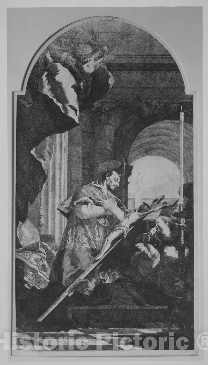 Art Print : Lorenzo Tiepolo - Saint Charles Borromeo Venerating The Crucifix : Vintage Wall Art