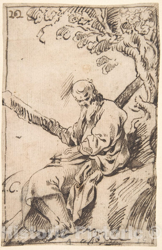 Art Print : Antonio del Castillo y Saavedra - Figure of St. Andrew Seated in a Landscape : Vintage Wall Art