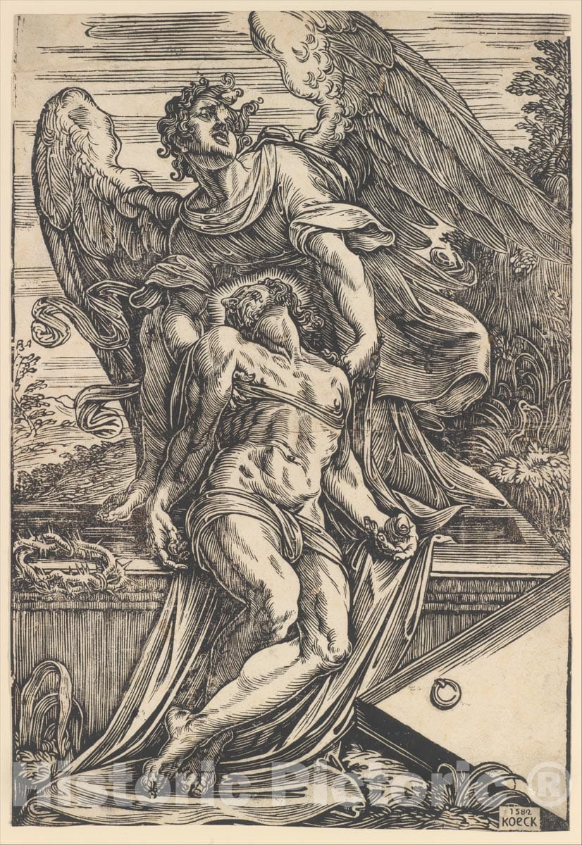 Art Print : Giuseppe Scolari - The Dead Christ Supported by an Angel : Vintage Wall Art