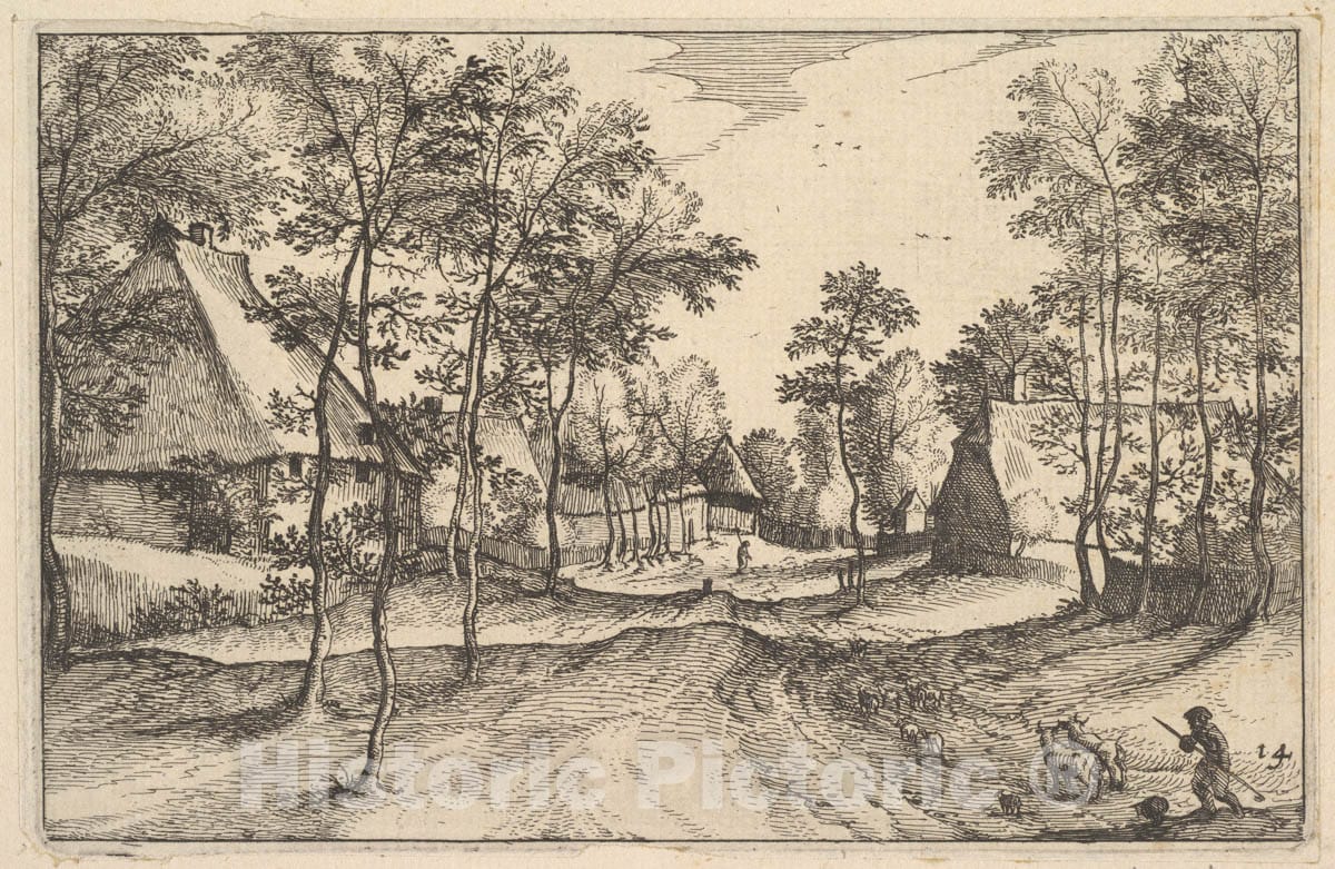 Art Print : Claes Jansz. Visscher - A Village Road from Regiunculae et Villae Aliquot Ducatus Brabantiae 2 : Vintage Wall Art