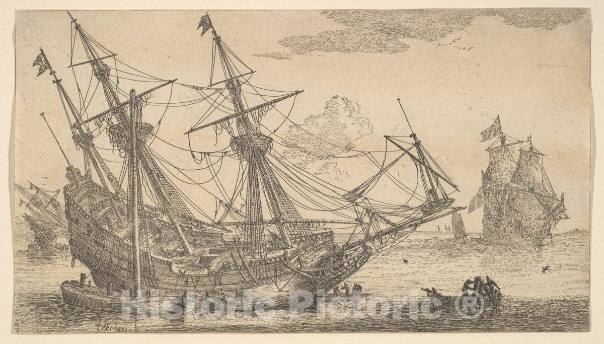 Art Print : Reinier Nooms, Called Zeeman - A Merchant Man Careened for Caulking The Hull : Vintage Wall Art