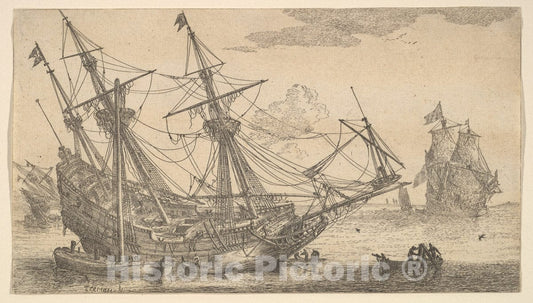 Art Print : Reinier Nooms, Called Zeeman - A Merchant Man Careened for Caulking The Hull : Vintage Wall Art