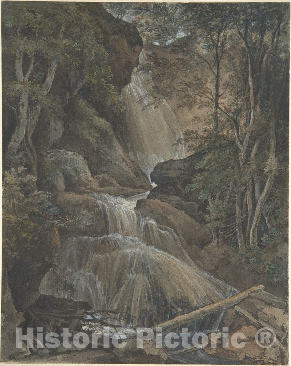 Art Print : Christoph Nathe - A Waterfall in a Forest at Langhennersdorf : Vintage Wall Art
