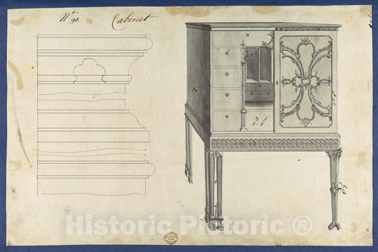 Art Print : Thomas Chippendale - Cabinet, from Chippendale Drawings, Vol. II 2 : Vintage Wall Art