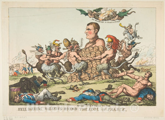 Art Print : Thomas Rowlandson - Hell Hounds Rallying Round The Idol of France : Vintage Wall Art