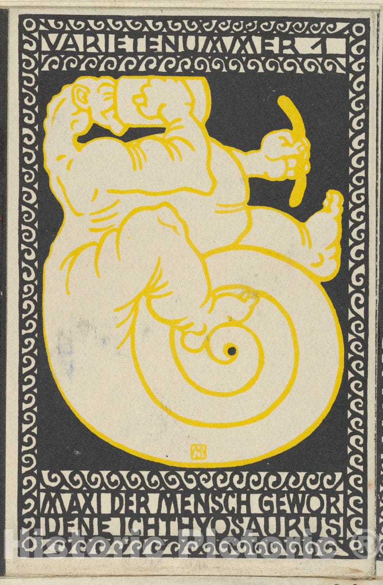 Art Print : Moriz Jung - Variety Act 1: Maxi The Ichthyosaurus Turned Man (Varietenummer 1: Maxi der Mensch Gewor Dene Ichthyosaurus) : Vintage Wall Art