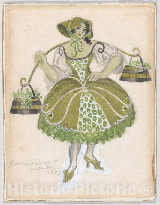 Art Print : Juan Gris - Costume Design for The Shepherdess, for The Ballet 'Les Tentations de la Bergère, premiered at The Théâtre de Monte Carlo, 1924 : Vintage Wall Art