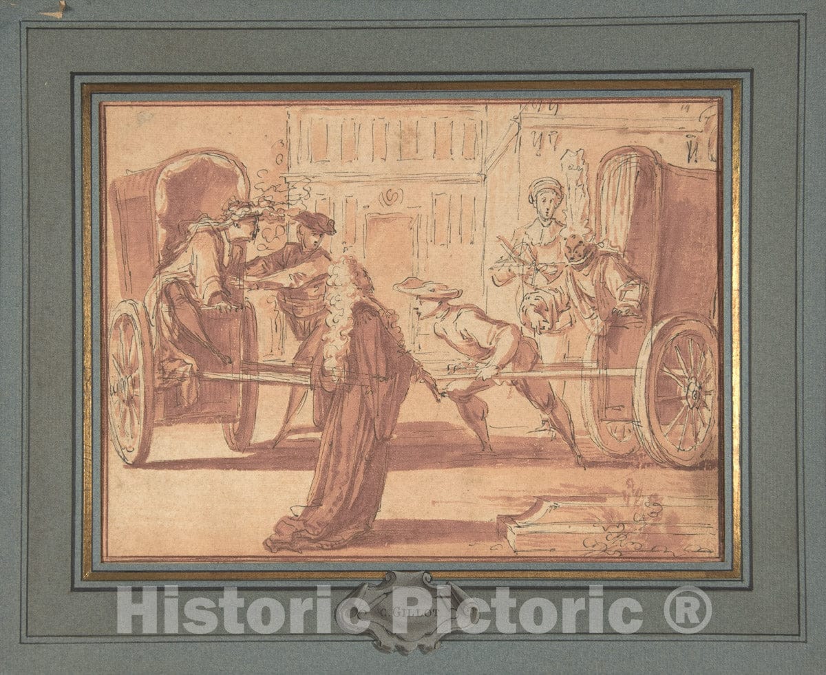 Art Print : Claude Gillot - La scène des Deux carrosses : Vintage Wall Art