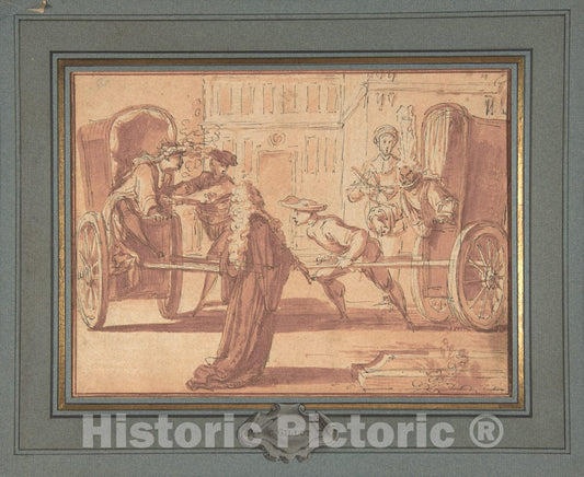 Art Print : Claude Gillot - La scène des Deux carrosses : Vintage Wall Art