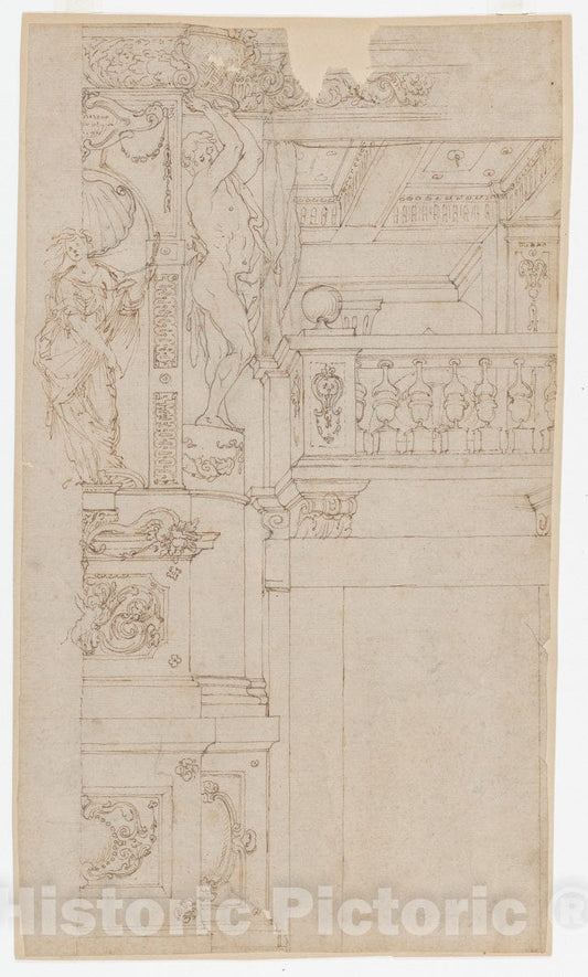 Art Print : Agostino (Stanzani) Mitelli - Studies for The Trompe-l’oeil Decorations of Palazzo Ducale (Palazzo Pitti), Florence : Vintage Wall Art