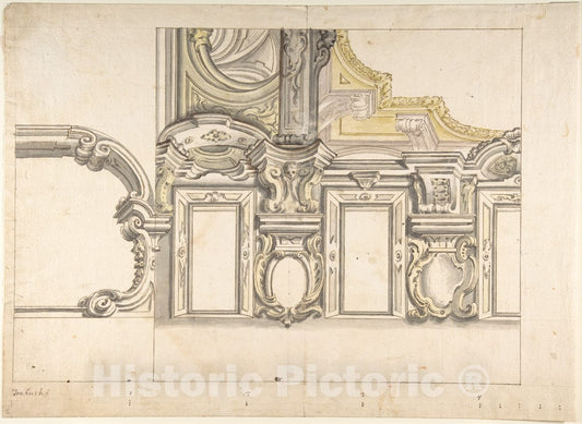 Art Print : Italian, Piedmontese, 18th Century - Design for an Attic Window and an Interior, with The Frame of The Ceiling Shown : Vintage Wall Art