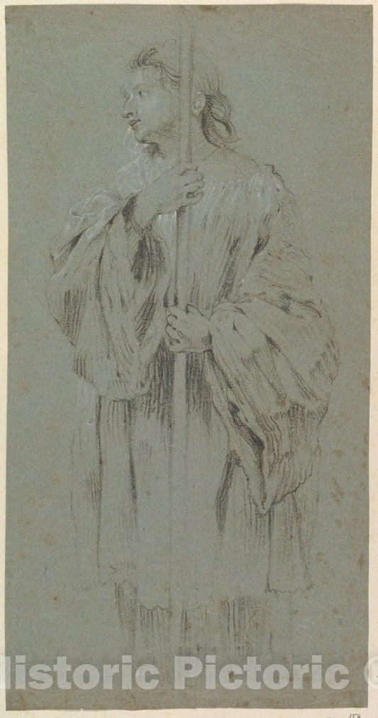 Art Print : Dutch, 17th Century - A Young Acolyte Bearing a Staff : Vintage Wall Art
