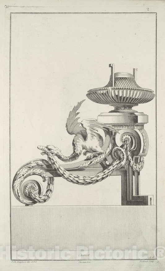 Art Print : Jean Charles Delafosse - Cayer de 6 Grilles de Chenets et de Feux de Cheminées : Vintage Wall Art
